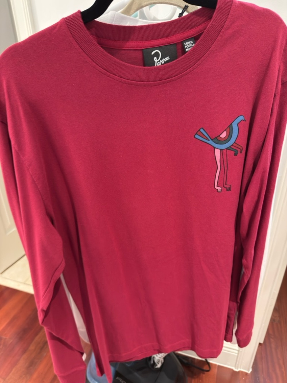 Parra Men’s Long Sleeve Tee in Dark Pink with Bird Graphic